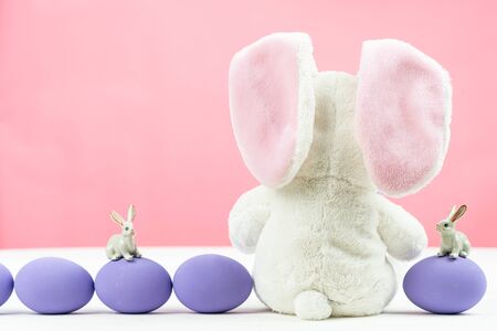 Easter day little Bunny rabbit  With Decorated Eggsの写真素材