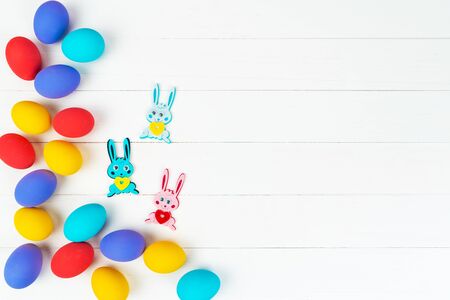 Easter day little Bunny rabbit With Decorated Eggsの写真素材