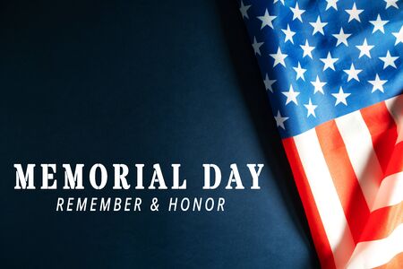 Memorial Day with American flag on blue backgroundの写真素材