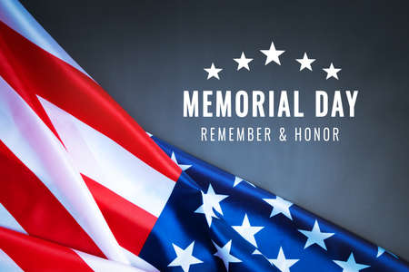 USA Memorial day and Independence day concept, United States of America flag on black backgroundの写真素材