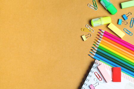 School supplies on black board background. Back to school conceptの写真素材