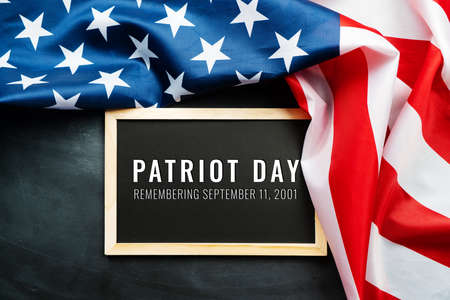 Patriot day of USA, America flag on black backgroundの写真素材