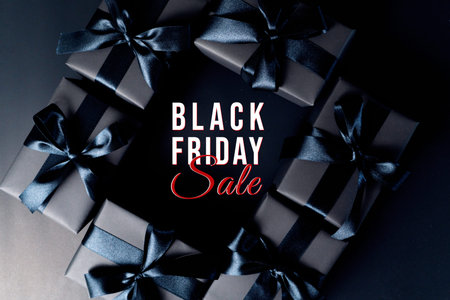 Black Friday sale, black gift box for online shoppingの写真素材