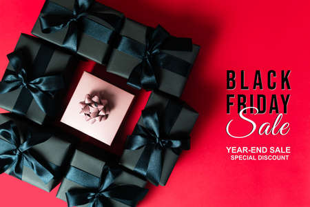 Black Friday sale, black gift box for online shoppingの写真素材