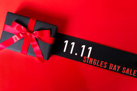 11.11 single day sale concept, black gift box for online shoppingの写真素材