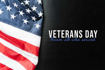Veterans day. Honoring all who served. American flag on black background.の写真素材