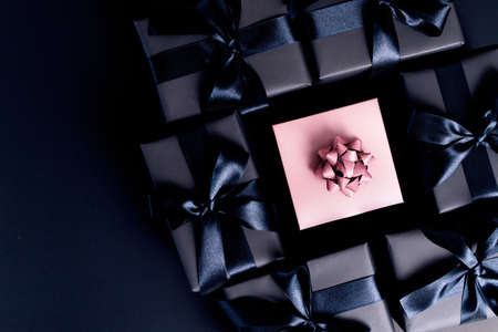 Black Friday sale, black gift box for online shoppingの写真素材