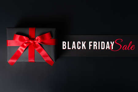Black Friday sale, black gift box for online shoppingの写真素材