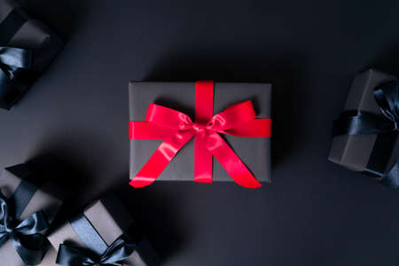 Black Friday sale, black gift box for online shoppingの写真素材