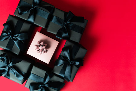 Black Friday sale, black gift box for online shoppingの写真素材