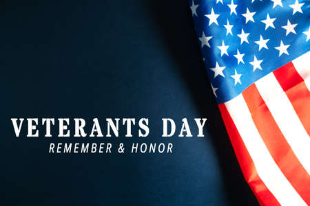 Veterans day. Honoring all who served. American flag on wooden background.の写真素材