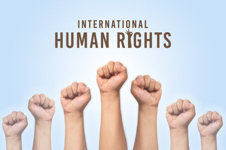 International Human Rights Day concept, raise hand upの写真素材