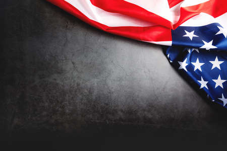 USA flag, America flag on black background with copy spaceの写真素材