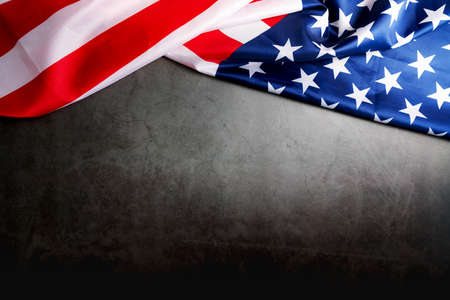 USA flag, America flag on black background with copy spaceの写真素材