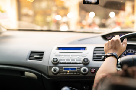 Safe drive, speed control and security distance on the road, driving safely, motion blurredの写真素材