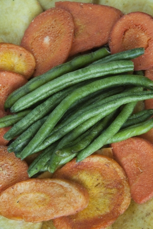 Close up of Dried Green Beans, Sweet Potatoes, and Taro  Closeup of Dried Vegetablesの写真素材