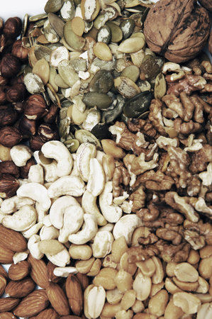 various nuts on a white background