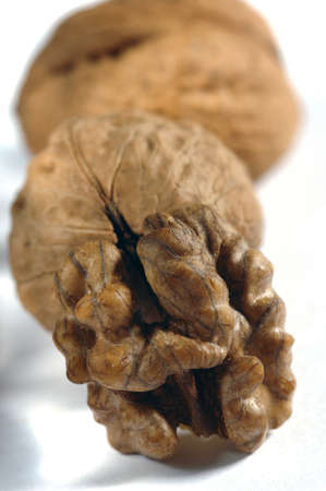 split hazelnut on a plateの写真素材