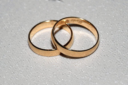 gold wedding rings on a white background