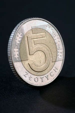 5 gold coin on a black backgroundの写真素材