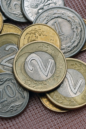 Polish money, the dime has a dark background