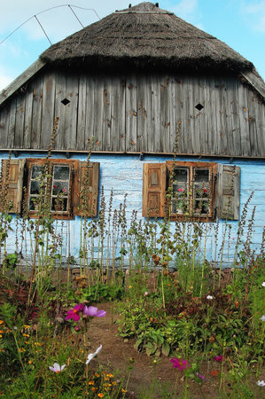 an open-air museum in Mazowieckie, a wooden cottage.のeditorial素材