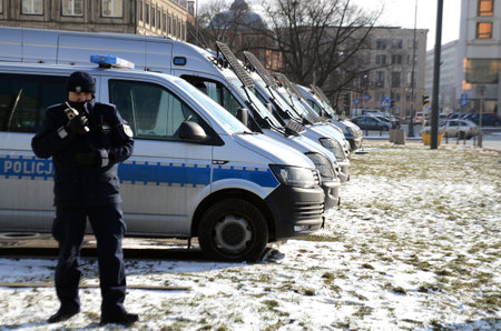Polish police on the streets of Warsawのeditorial素材