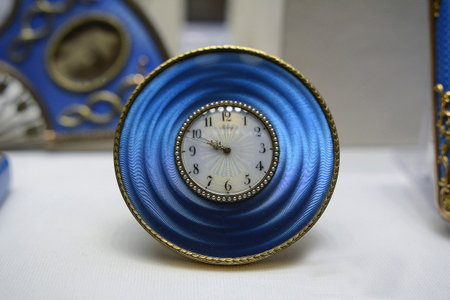 the alarm clock standing at The FabergÃ© Egg Museum in St. St. St. Petersburg.
