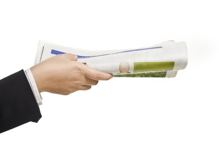 delivery newspaper against white backgroundの写真素材