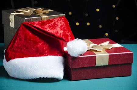 Two christmas presents on the tableの写真素材