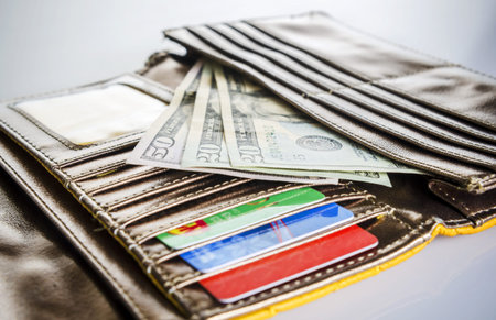 Closeup of money and credit cards in wallet