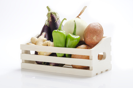 combination of different vegetables in a boxの写真素材