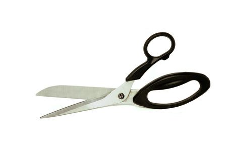 Scissors with black handle on white isoleted backgroundの写真素材