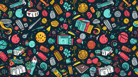 Pattern collage with school supplies, generated by AI.の素材