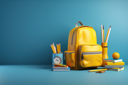 School supplies on a blue background, generated by AIの素材