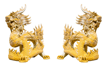 chinese golden dragon statue with isolated white backgroundの写真素材
