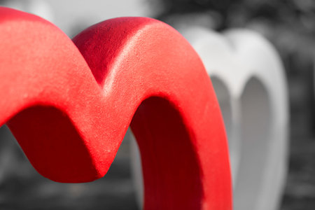 closeup of red heart frame with black & white background