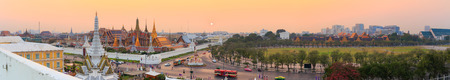 Panorama view of Temple of the Emerald Buddha, ( Wat Phra Kaew) and Sanam Luang in twilight time, Bangkok, Thailandの写真素材