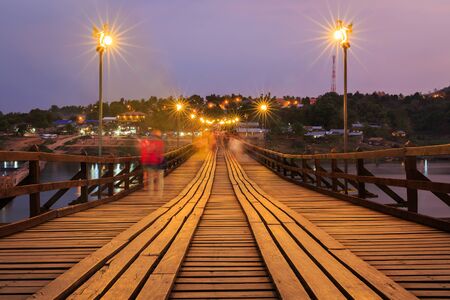 Wooden bridge( Mon Bridge ) in Sangkhlaburi District, Kanchanaburi, Thailandの写真素材