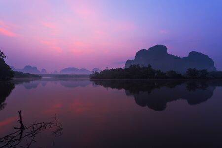 Nong Talay lake in sunrise, krabi, Thailandの写真素材