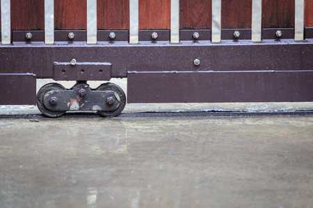 slide door with wheel bearing in rainy dayの写真素材