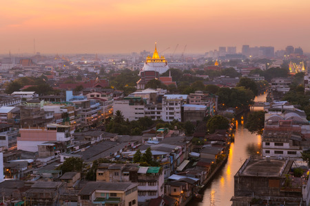 The Golden Mount at Wat Sraket Rajavaravihara temple, Travel Landmark of Bangkok, Thailandの写真素材