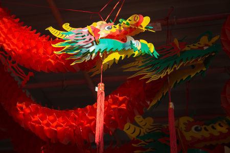 Chinese dancing dragon paper doll is souvenir in Chinatown, Singapore