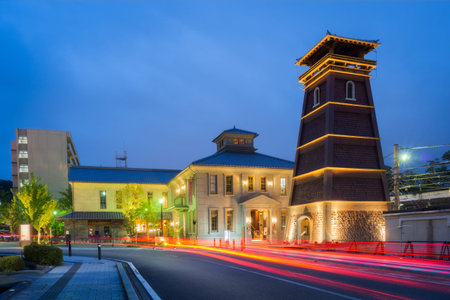 Kofu night scene of Tower of Tokino kane in Koshu Yume Kouji at dusk in Japan, New Landmark of...
