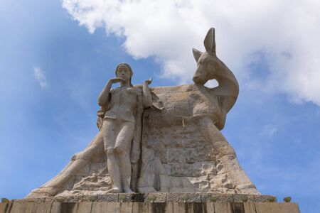 SANYA - JUL 17, 2016: Statue of girl and deer in Luhuitou Park, Sanya, Hainan province, Chinaのeditorial素材