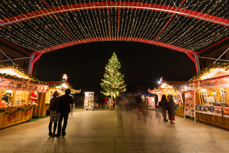 Yokohama Japan - November 26 2017: Yokohama illumination light at Red Brick Warehouse, lightup festival for christmas at night in Japanのeditorial素材