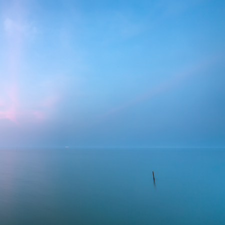 Sunset blue sky on sea background, Pastel toneの写真素材