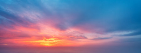 Sunset sky and cloud background, panorama view