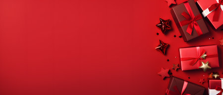 Holiday Gift Box Arrangement Top View Christmas Copy spaceの素材