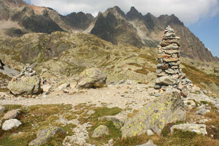 man made cairn in French Alpsの写真素材